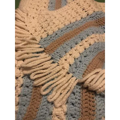 Handmade Blanket Ivory and Winter Blue