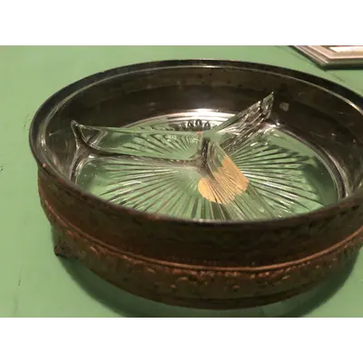 Glass Dish with Metal Stand