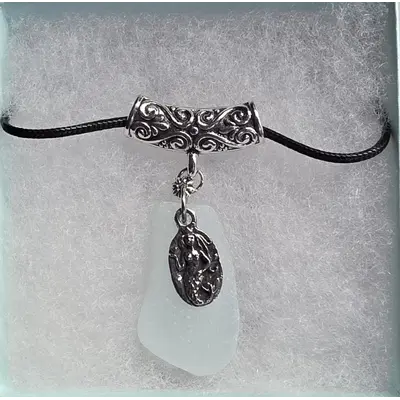 Pewter Love Bravely Mermaid Necklace glass/box