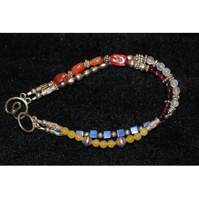 Bracelet double strand, semi precious stones, sterling silver