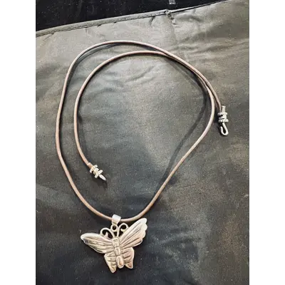 Necklace leather sterling silver butterfly and clasp