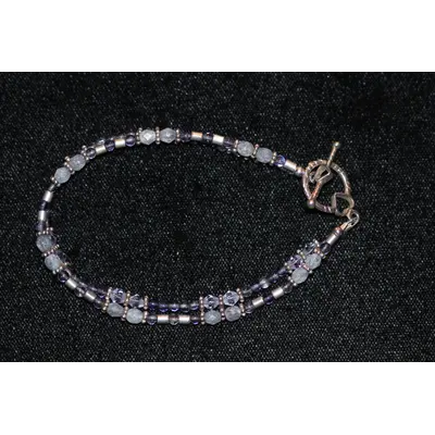 Bracelet double, sterling silver, semi precious beads, Swarovski crystals