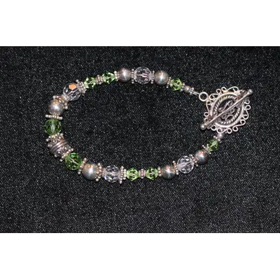 Bracelet, sterling silver Bali beads, Swarovski crystals