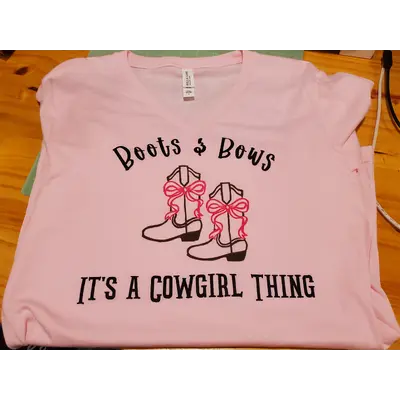 Boots & Bows, v-neck tee- XL