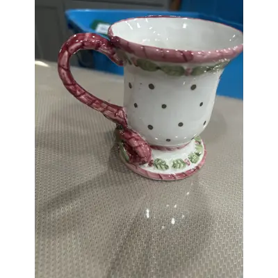 polka dot pink and gold coffee mug