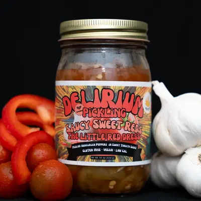Saucy Sweet Reds - Pickled hot peppers in a sweet sauce. Gluten free and vegan and low-calorie.