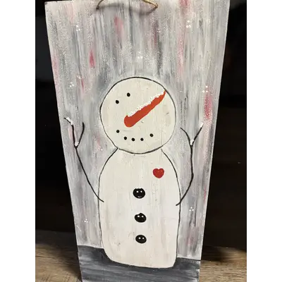 Two sided snowman painting with Valentine on back side