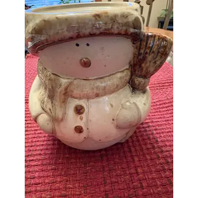Ceramic snowman pillar candle holder