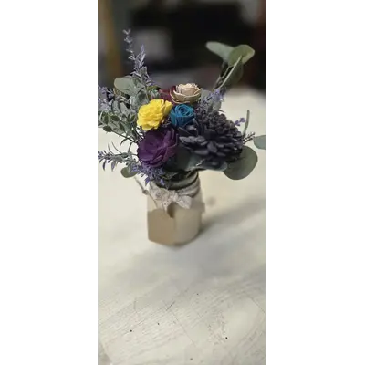 Wood Flower Arrangement in Heritage Glass Jar