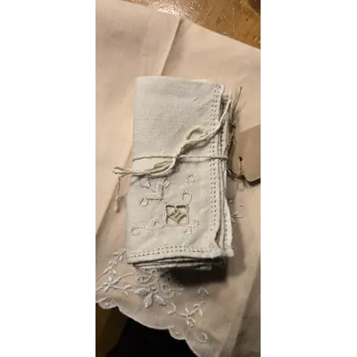 Set of 4 Embroidered Linen Sqaure Napkins Beige