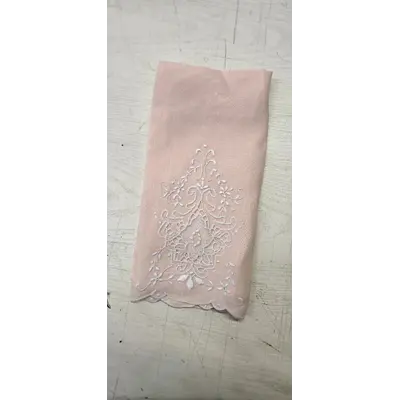 Pink Linen Embroidered Tea Towel
