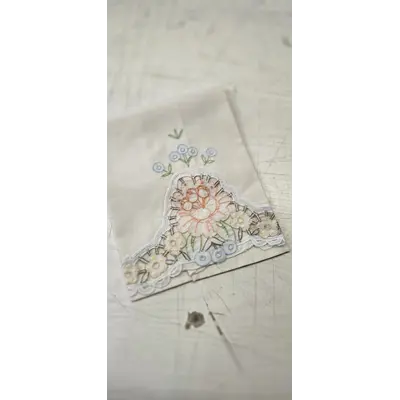 Tea Towel with Multi Color Embroidered Floral Lace