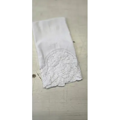 White Tea Towel Embroidered Floral Trim