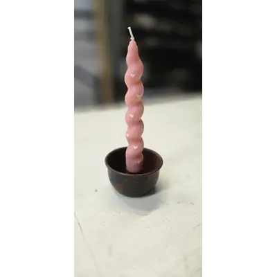 Rustic Taper Candleholder w Pink Heart Candle