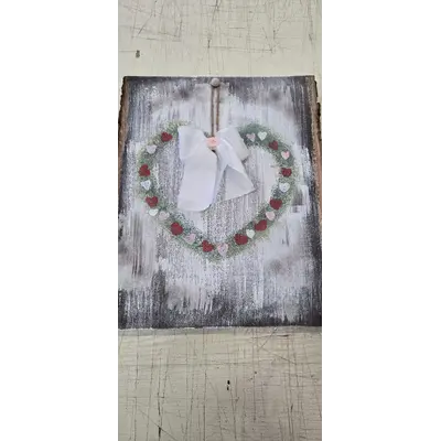Handprinted Heart Wreath Wood Plaque