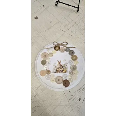 Bunny Button Wood Circle Plaque