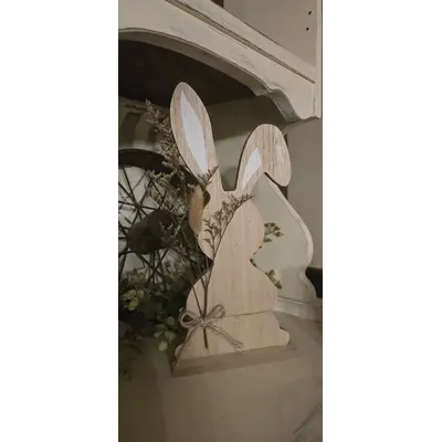 Wood Bunny Sitter w Natural Florals