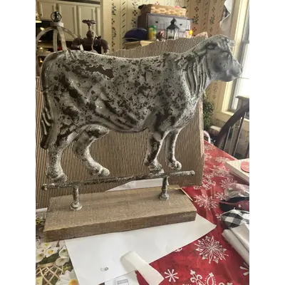 Metal Cow on Stand