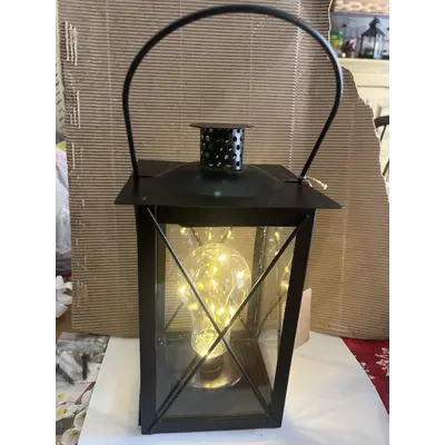 Black Metal Timer Lighted Lantern