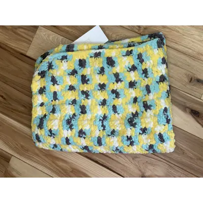 Crochet blanket White / Teal / Yellow / Gray