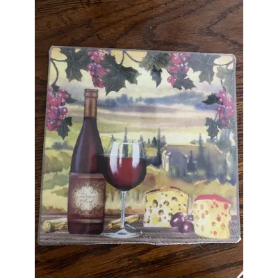 Glass small cutting board Wine / cheese / vineyard