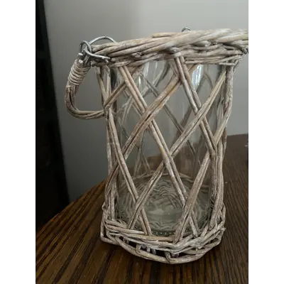 rattan woven tea light or pillar candle holder