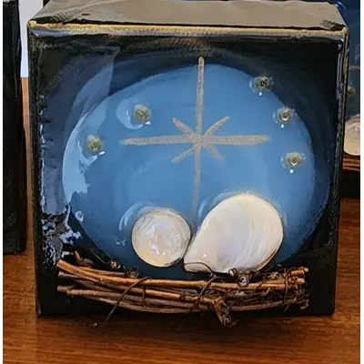 4x4 Baby Jesus abstract shelf sitter w glass amd resin