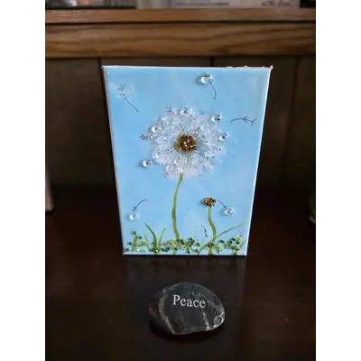 5x7 Handpainted Dandelion w sawtoith hanger