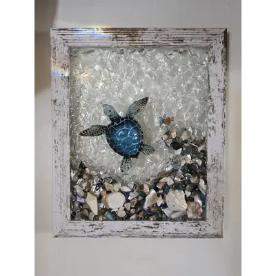 8x10 Blue seaturtle seascape w sawtooth hanger