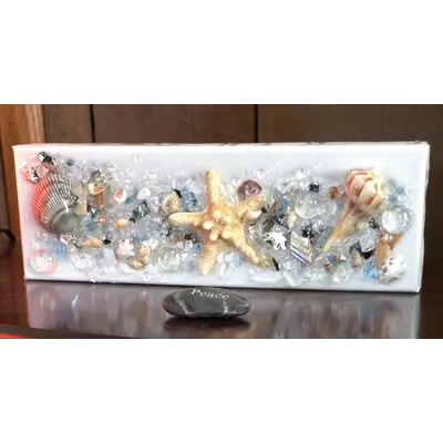 4x12 Abstract shell shelf sitter w/sawtooth hanger