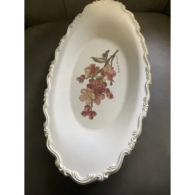 Painted metal tray cream with almond flowers