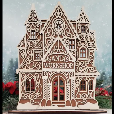 Wooden Gingerbread Santas Workshop Christmas Home Decor