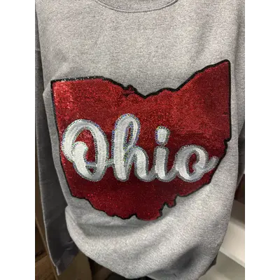Lg sequin Ohio grey crew