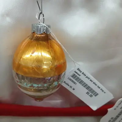 Vintage aqua gold silver barrel ornament