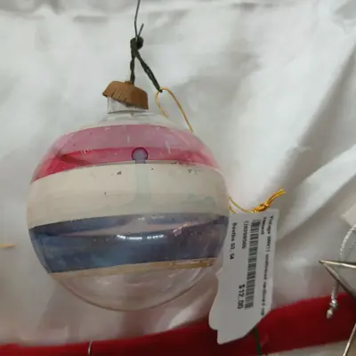 Vintage WW11 unsilvered pink and blue striped  cardboard cap ornament