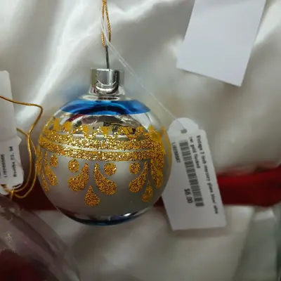 Vintage 2 inch mercury glass blue/ silverer gold flocked