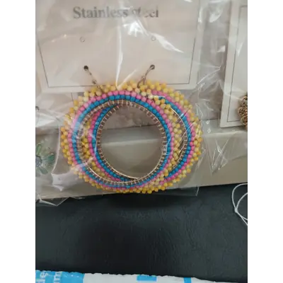 Vtg beaded hoop pierced earrings