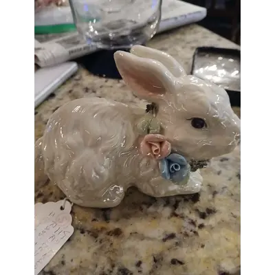 Vintage pearl iridescent rabbitt with flowers