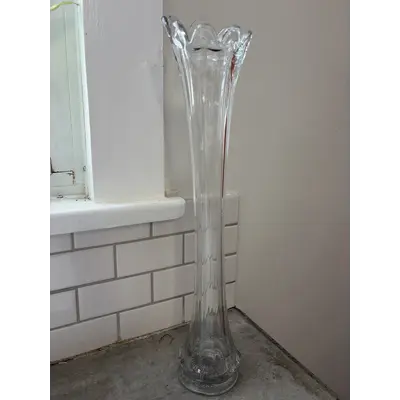 Vase, very tall, skinny scalloped rim