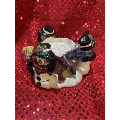 Heather Goldminc Blue Sky Clayworks Snowman Circle Trio Tealight Holder