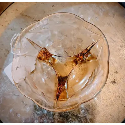 Pink Etched Depression Glass Small Footed Bowl kw