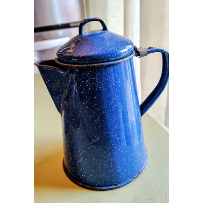 Vintage Blue Speckled Enamel Coffee Pot kw