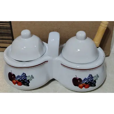 Vintage Double Condiment Server & Spoon kw