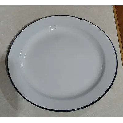 Enamelware Plate White with Black Trim  kw