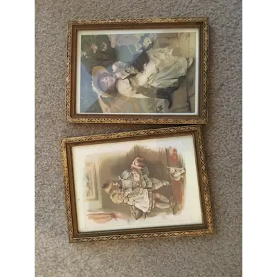 Victorian Girl with kittens pictures Set of 2