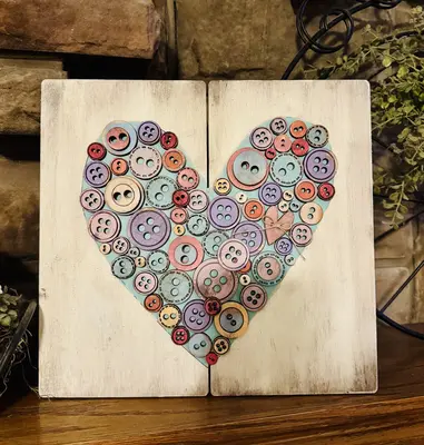 Image for Wooden Button Heart Decor